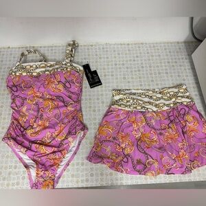 Carmen Marc Valvo Pink and Orange One Piece Swimsuit